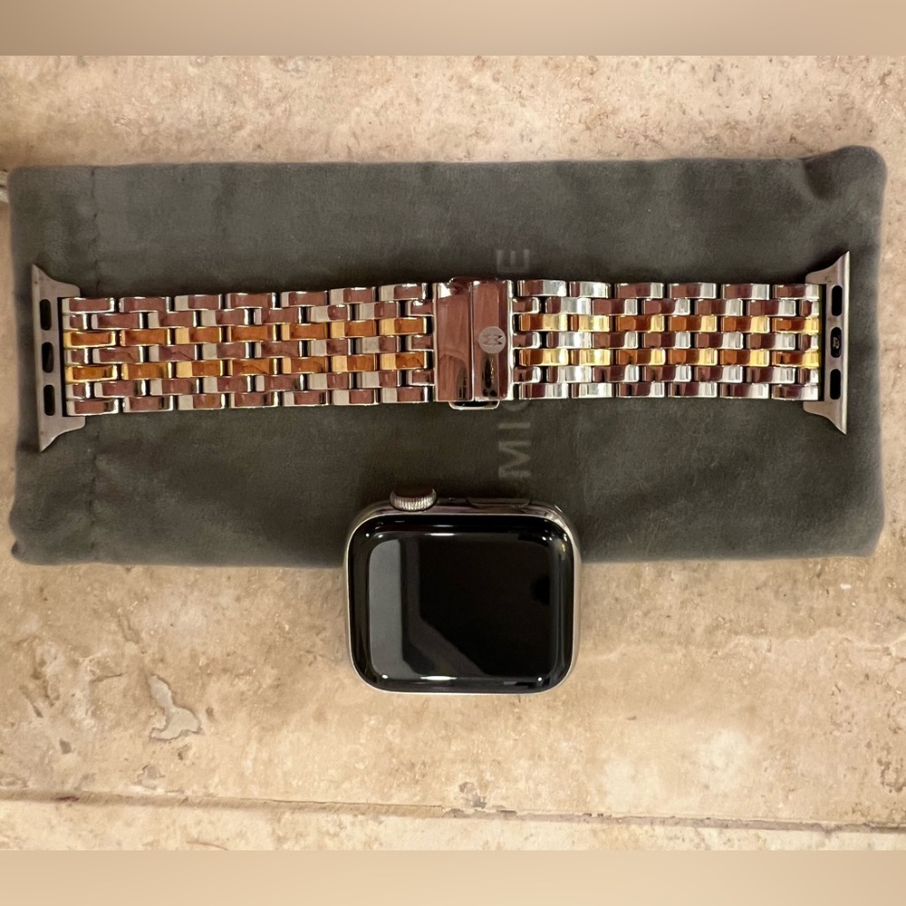 Michele 2 tone 18k gold plated with stainless steel watch band for Apple Watch